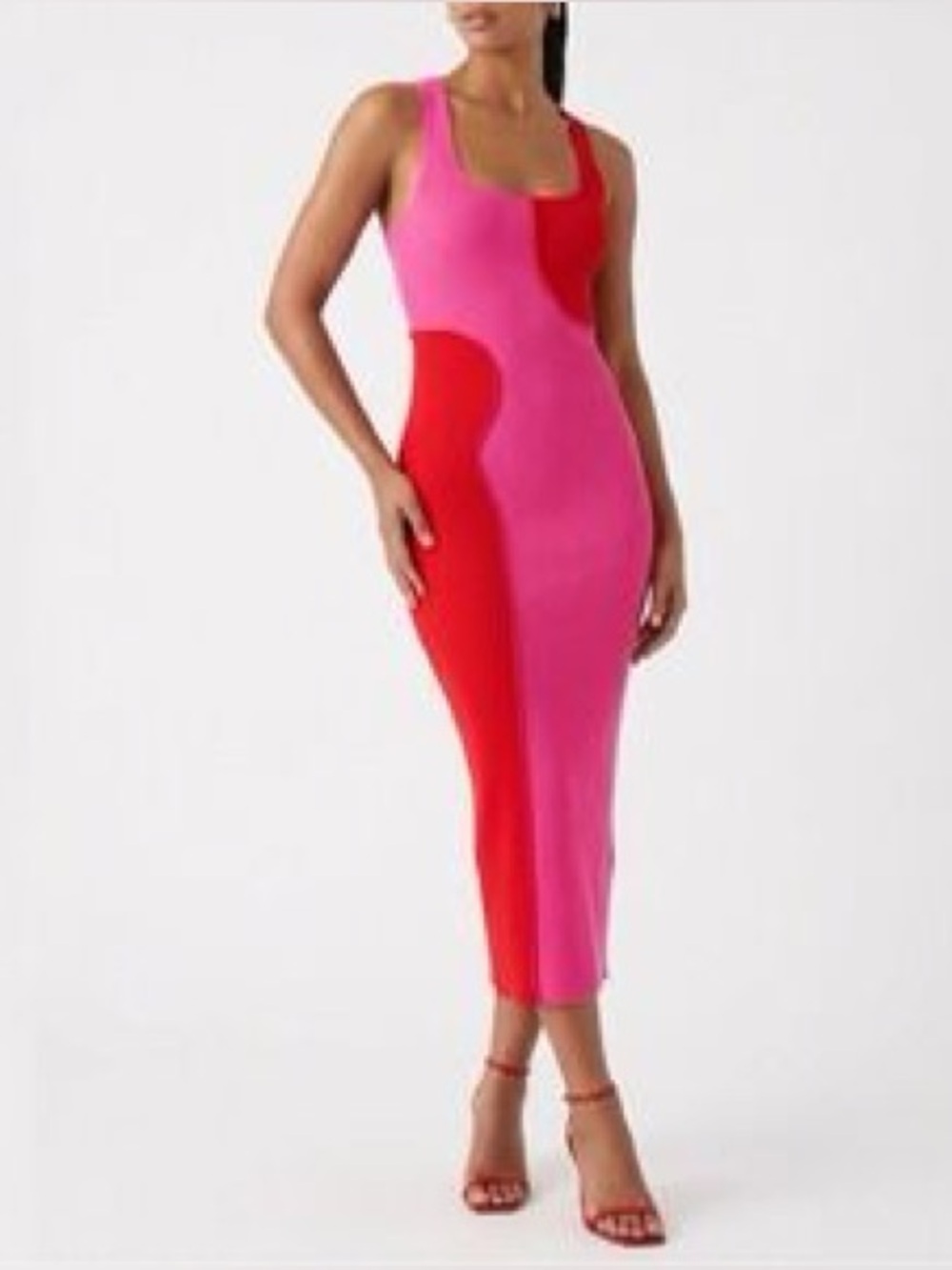 NWOT naked wardrobe pink red Colorblock ribbed midi tank dress XL